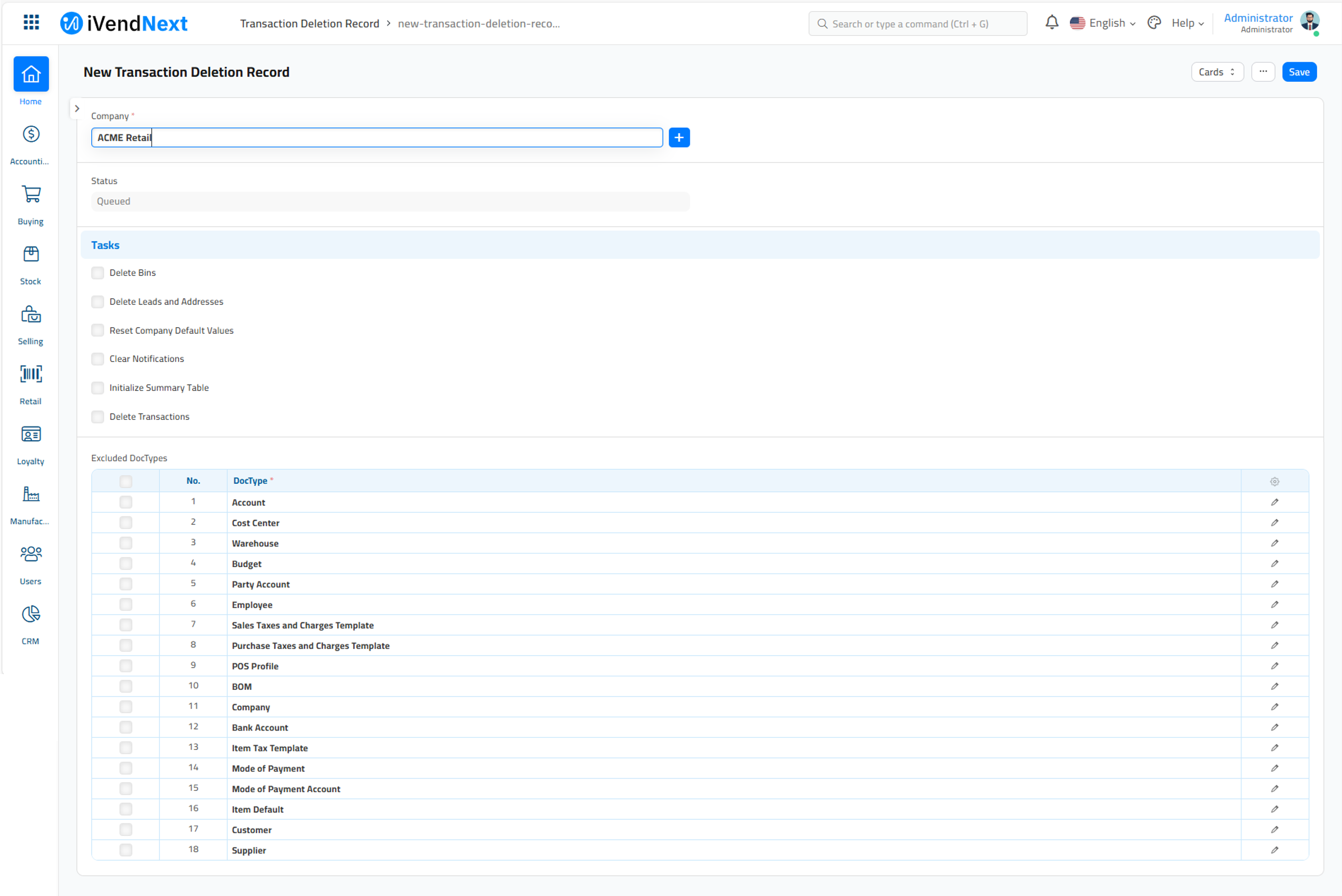 Transaction Deletion Record